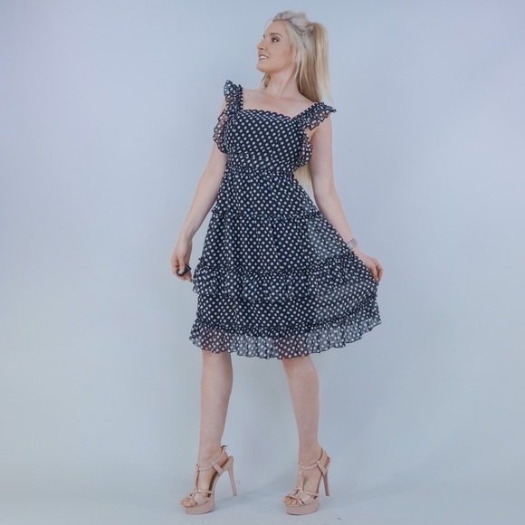 Black White Polka Dot Open Back Dress - Picture 7 of 13